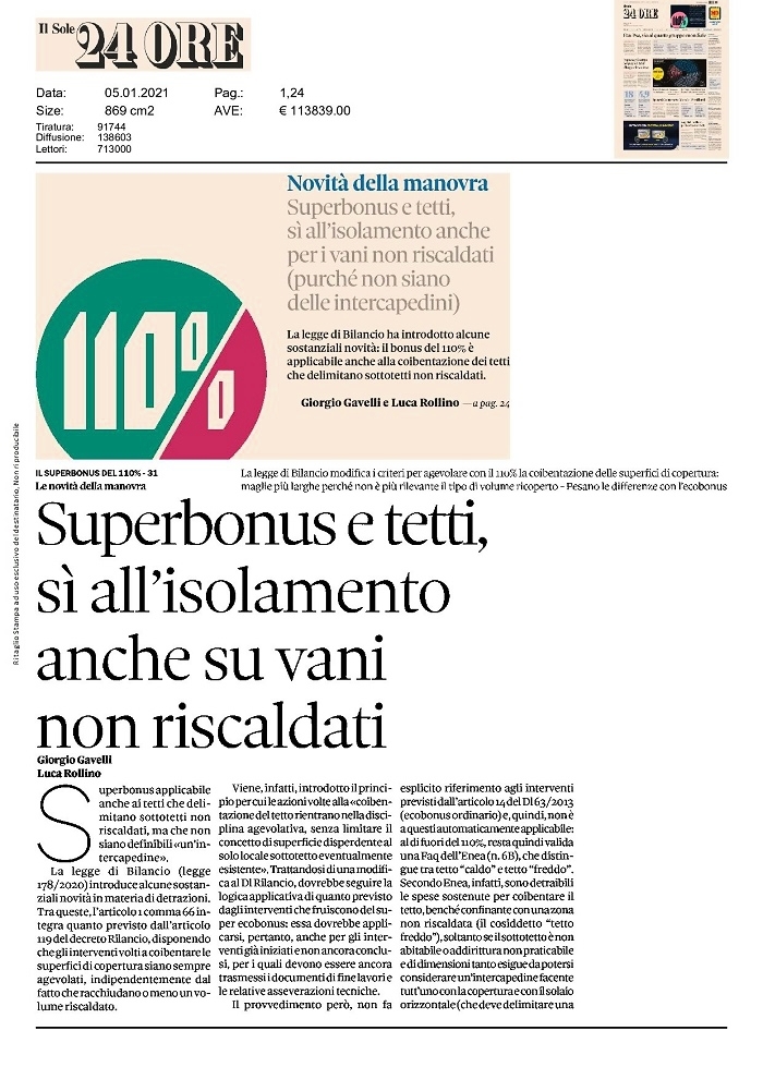 SUPERBONUS E TETTI, SI ALL'ISOLAMENTO ANCHE SU VAN